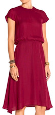 ISABEL MARANT ETOILE Dress Sz 36 Dark Red Cap Sleeve Midi Crew Neck Back Zip