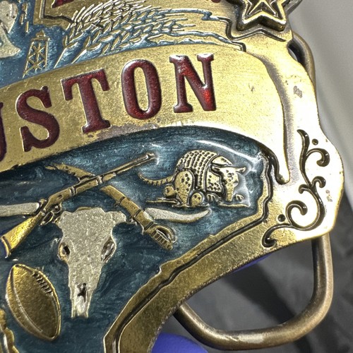 Vintage 1981 Houston Lone Star Belt Buckle #172 Great American Enameled USA Made - Picture 5 of 24