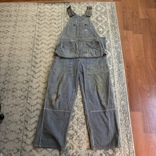 Vintage Lee Sanforized Hickory Stripe Bib Overalls Union Made Long L Distressed