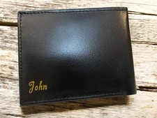 Personalized Black Leather Wallet for Men –John Custom Name Engraved Bifold Gift