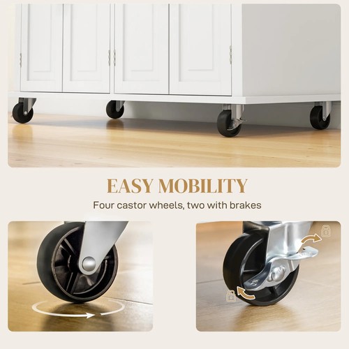 Rolling Kitchen Island Storage Trolley with Rubber Wood Top Drawers Dining White - Picture 7 of 12