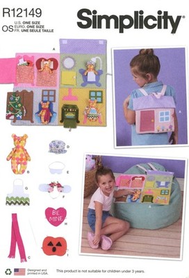 Simplicity R12149 Toy Doll House Backpack w Bear & Costumes UNCUT Pattern S9976