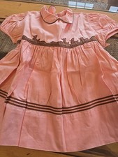 Vtg 1950s Pink Applique Ducks Handmade Infant Dress 9 To 12 Months
