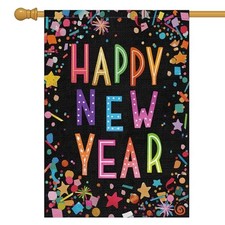 Happy New Year Garden Flag Double Sided Large Burlap Party 28x40 Inch Multi