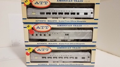 HO Tri-ang 3-Piece CB&Q ATT Burlington Passenger Car Set