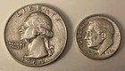 (1) 1964-D quarter & (1) 1964-D dime both 90% silver "circulated" good condition