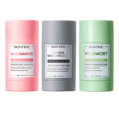SKINTIFIC Clay Mask Stick Trio 40g (3 Pack)   Niacinamide, Volcano, Mugwort Lot