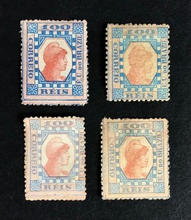 BRAZIL 1891 100r. red & blue Liberty Head four MH values CV