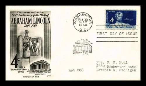DR JIM STAMPS US COVER LINCOLN SESQUICENTENNIAL FDC SCOTT 1116 FLEETWOOD