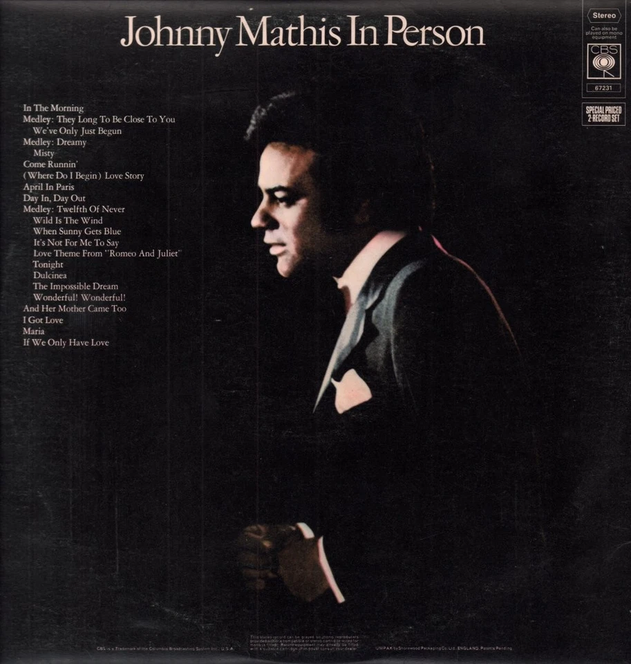 Johnny Mathis In Person double LP vinyl UK Cbs 1972 in gatefold sleeve recorded - Image 2 of 3