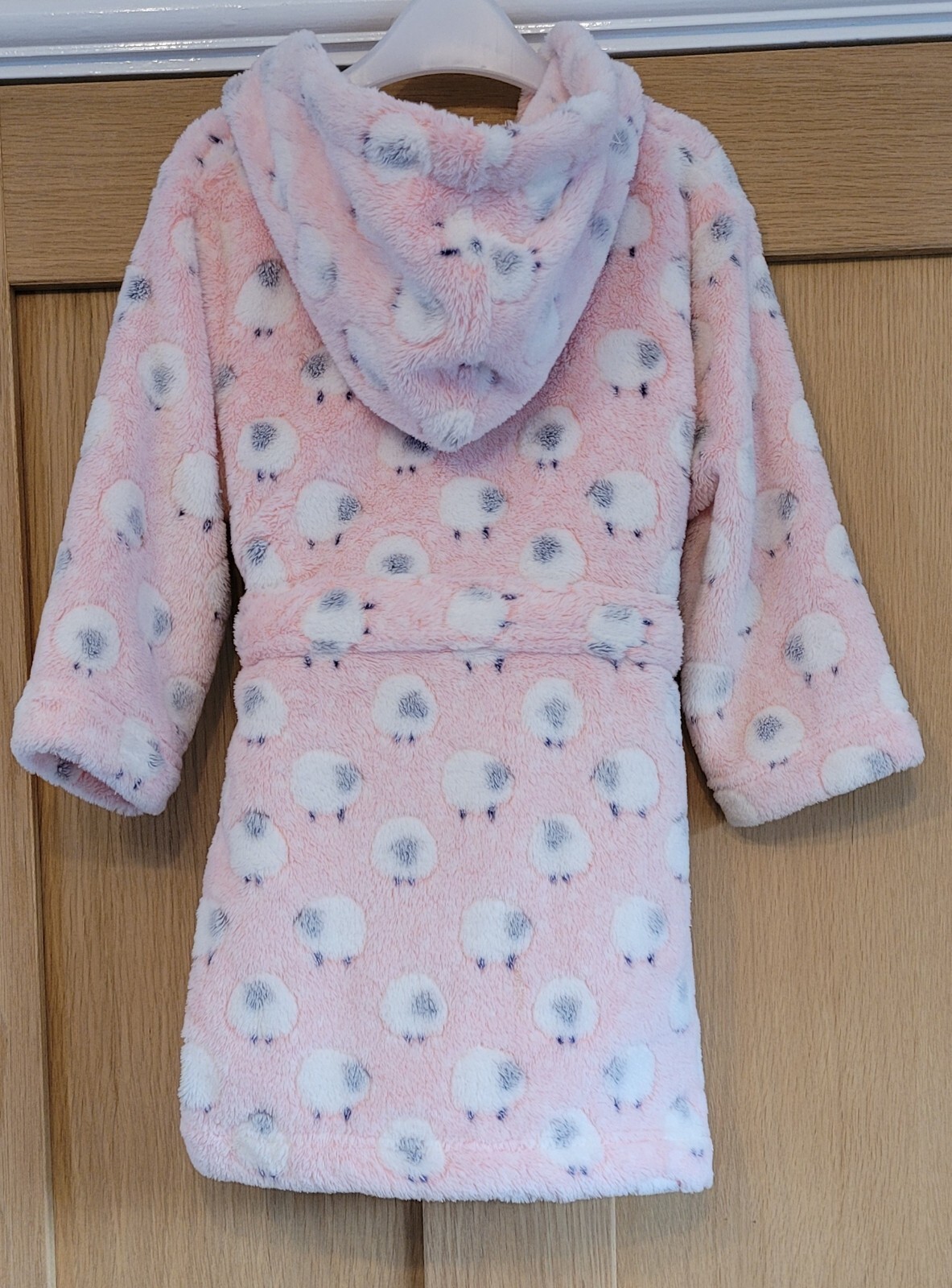 Girls Blue Zoo Pink/White Sheep Pattern Hooded Velour Dressing Gown