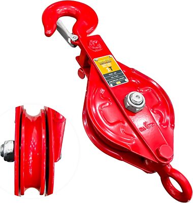 1 Ton Snatch Block with Hook, Snatch Block Pulley with Easily Removable Side Pan
