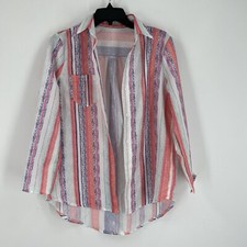 Women  s Long Sleeve Button Front Striped Colorful Shirt size M