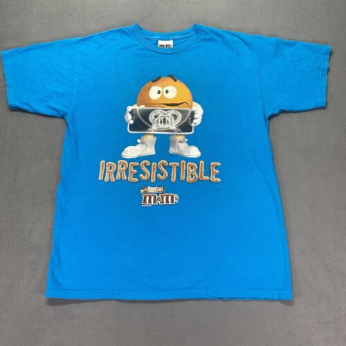 Y2K M&Ms Candy T Shirt Blue Small Irresistible X-ray 2009 Crunchy Salty Sweet - Afbeelding 1 van 13