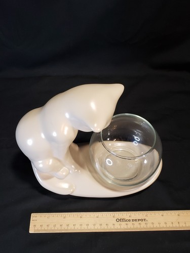 Vintage Haeger Pottery Off White Cat Glass Fishbowl Planter - Picture 8 of 10