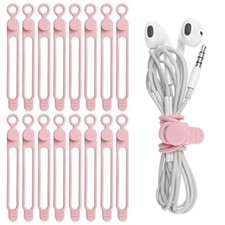 16Pcs Silicone Cable Straps Wire Organizer for Bundling 4.2 Inch Pink