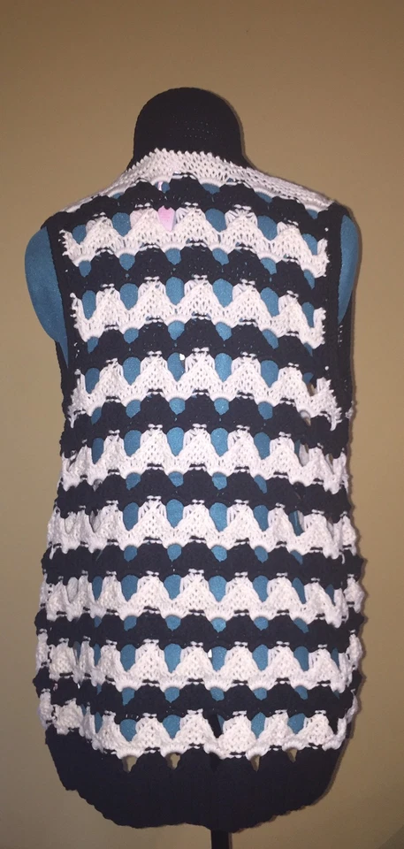 *NUEVO Chaleco Suéter de Ganchillo para Mujer Calypso St. Barth Teriana Negro/Blanco XS Foto 3 de 4