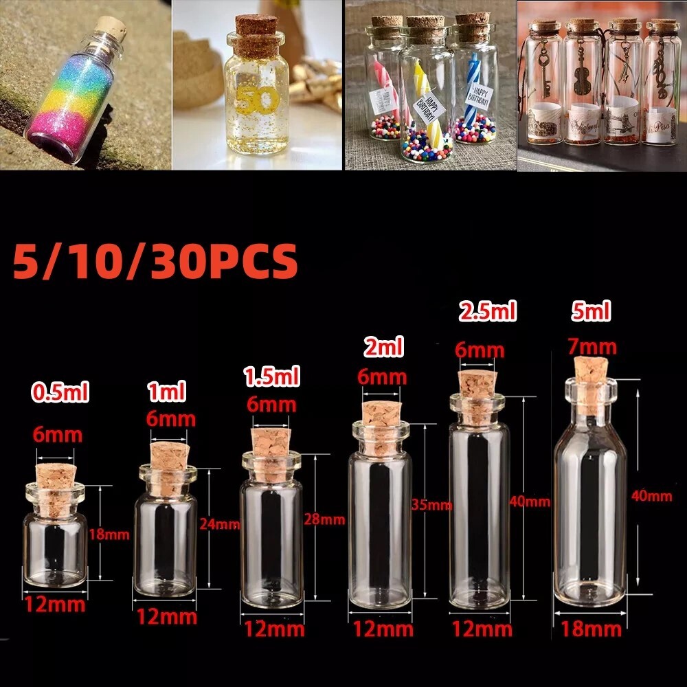 5/10/30er Set Glas Fläschchen mit Korken Flaschen Mini Reagenz Gläser Deko klein