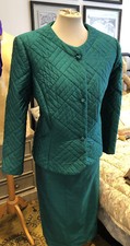 Bespoke Made To Measure Quilted Silk Skirt And Jacket Emerald Green Uk 16