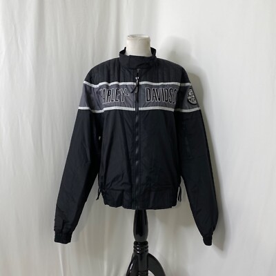 Harley Davidson Jacket Mens Large Softshell Black Grey Full Zip