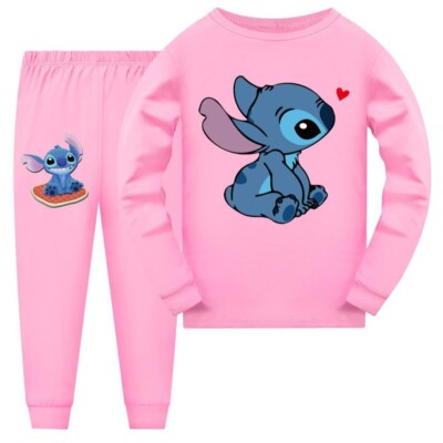 Stitch 5-13 Year Old Girls' Pajama Set, Boys' Cartoon Round Neck