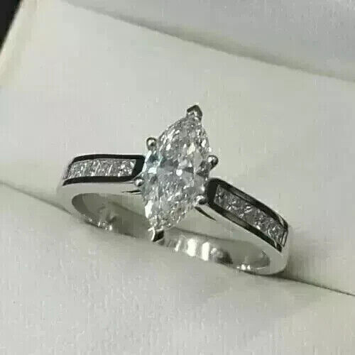 2.0Ct Marquise Cut Lab Created Diamond Engagement Ring 14k White Gold Plated - Picture 1 of 5