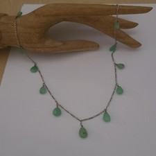 VINTAGE STERLING SILVER GREEN SEA GLASS DANGLES 17.5IN NECKLACE 925 REPAIR CLASP