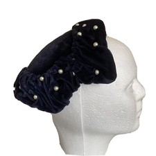Vintage Navy Velvet Pearl Beaded Calot Hat