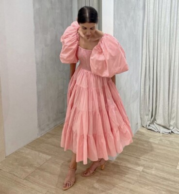 aje cherished midi dress Aje Cherished Puffed Sleeve Midi Dress