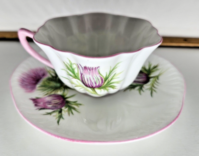 Shelley England Thistle 13820 Fine Bone China Tea Cup & Saucer