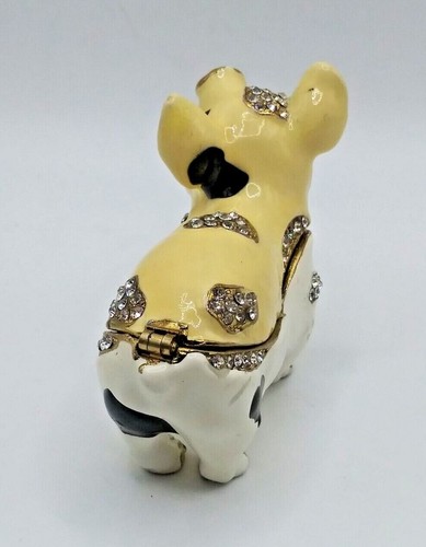 Beige & White Pig Enameled Bejeweled Trinket Box Hinged Lid AS IS - Picture 3 of 10