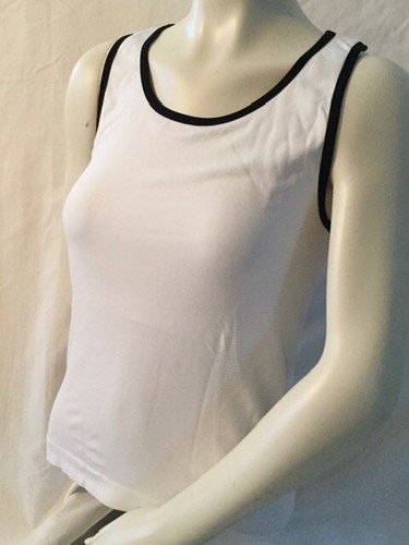 Damen Frauen Pro-Fit weiß mit schwarzem Besatz Razorback Shirt integrierte Unterstützung MED - Bild 3 von 7
