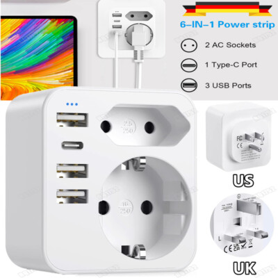 Universal Steckdosenadapter Internationaler Reisestecker mit USB TypC für UK USA