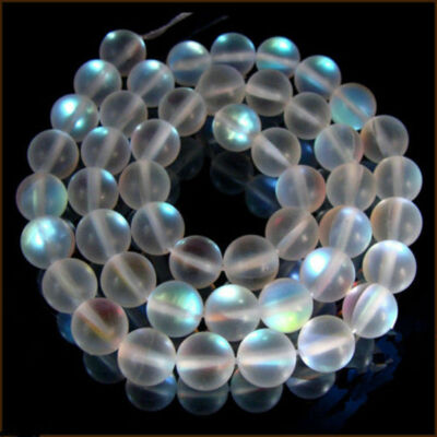 Natural 6-12mm White / Gray Gleamy Rainbow Moonstone Round Loose