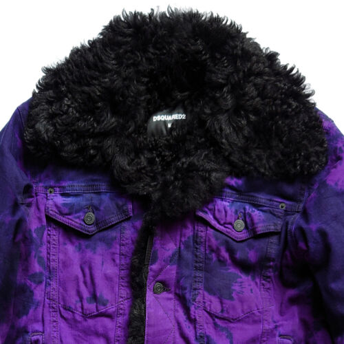 DSQUARED2 Jean Jacket Shearling Fur Lined Black Purple Size 48 - RP £2484.00 - Picture 3 of 15
