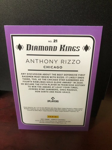 Anthony Rizzo 2021 Panini Donruss Diamond Kings - Chicago Cubs #21 - Picture 2 of 2