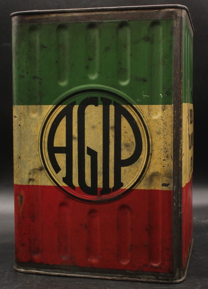 Ancien Bidon Italien Boite Huile Gaz Benzina AGIP Auto Motor Oil Tin No Shell - Photo 4/4