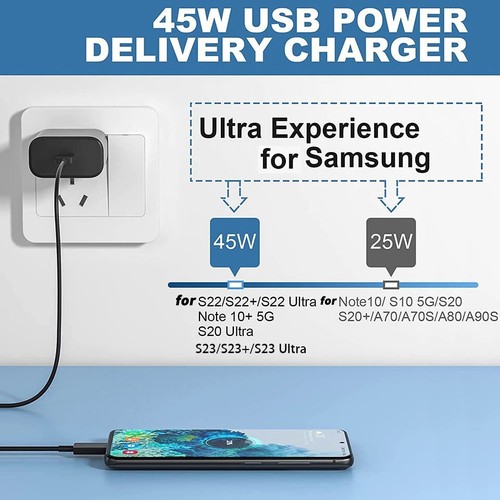 Charge Rapide 45W pour Samsung Chargeur USB C PD Charge Rapide 3.0 Charge Murale Neuf - Photo 14 sur 21