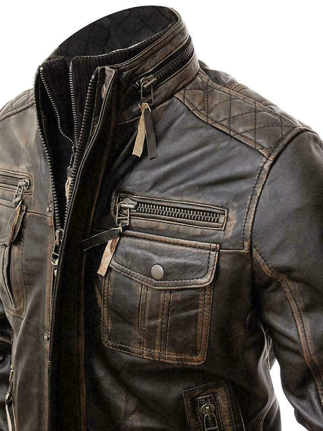 Hafsah Herren Vintage Retro Biker Motorrad Stilvolle Echtleder