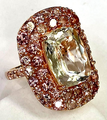 HSN Colleen Lopez Rose Gold Plated Cushion-Cut White Zircon & Morganite Ring 6
