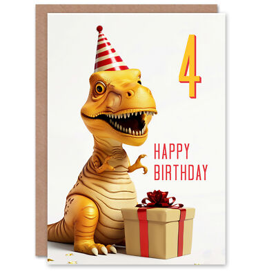 Karte 4. Geburtstag Baby T-Rex Dinosaurier Party Hut Kinder 4 Jahre Kind