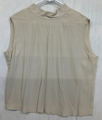 GLORIA LANCE BEIGE SLEEVELESS PULLOVER W/BUTTON NECKLINE BLOUSE, SIZE L