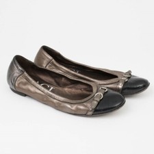 AGL Women's Metallic Leather Ballet Flats Shoes Patent Cap Toe Buckle 9.5 US