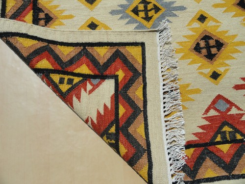 Handmade Woollen Kilim Dhurrie Hand-Woven Kelim 4x6 ft Turkish Oriental Area Rug - Picture 4 of 4
