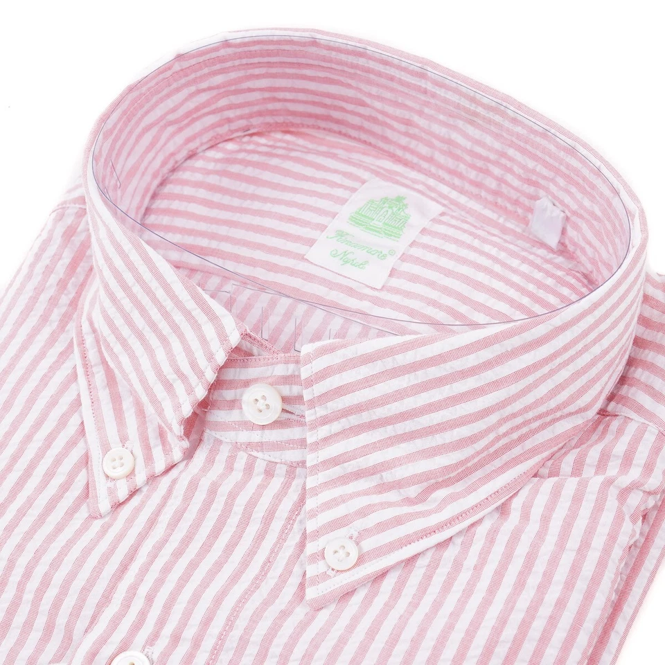 Finamore Napoli Slim-Fit легкий Seersucker хлопок платье рубашка 16 новый с Ярлыками - Изображение 3 из 4