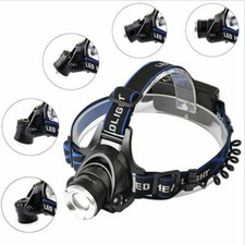 Rechargeable Head light LED Tactical Headlamp Zoomable 2x Charger Batt