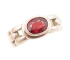 925 Sterling Silver Vintage Ring Cutout Block Chain Band Garnet  Sz 7  RG31833