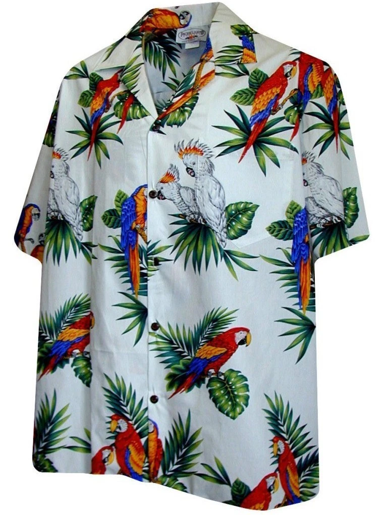 Pacific Legend Parrots Hawaiian Shirt, White