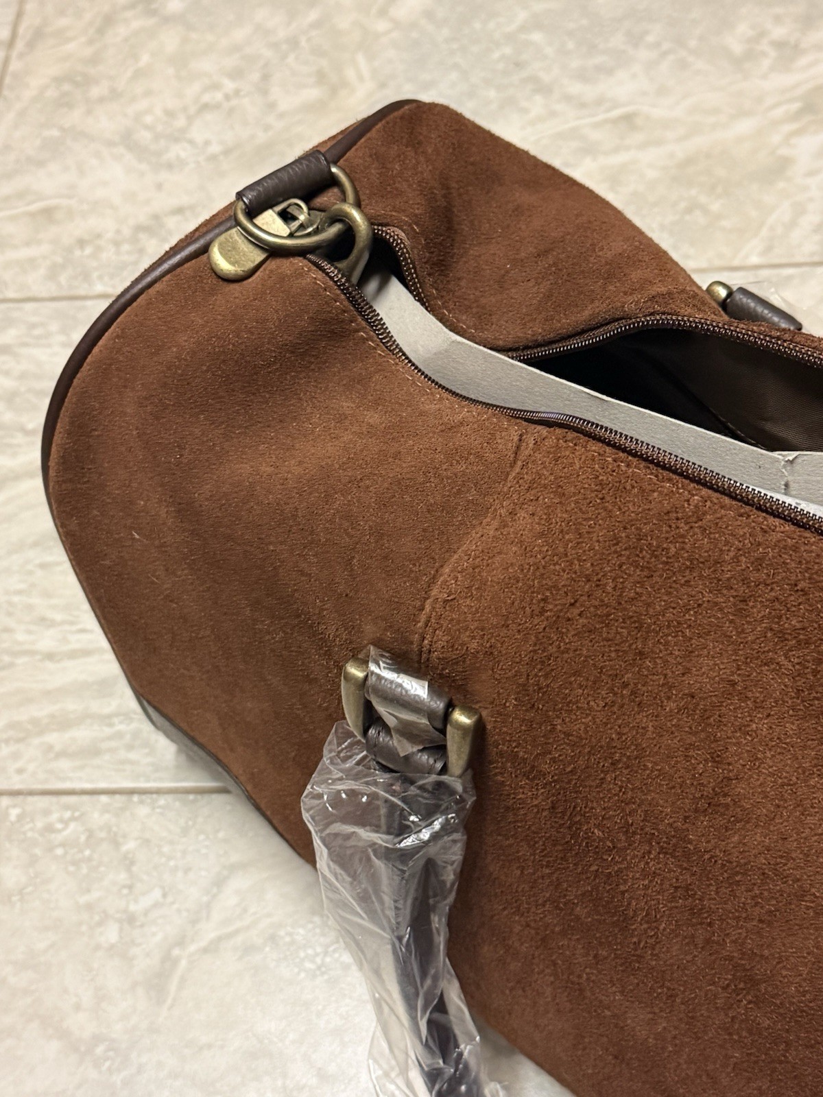 NIB Marlboro 2003 Guts Grit Gear Brown Suede Leather Duffle Travel Bag RARE VTG image 2