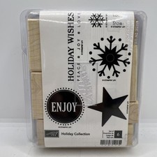 Stampin' Up Holiday Collection Rubber Stamps Set of 6 Christmas Winter Wood